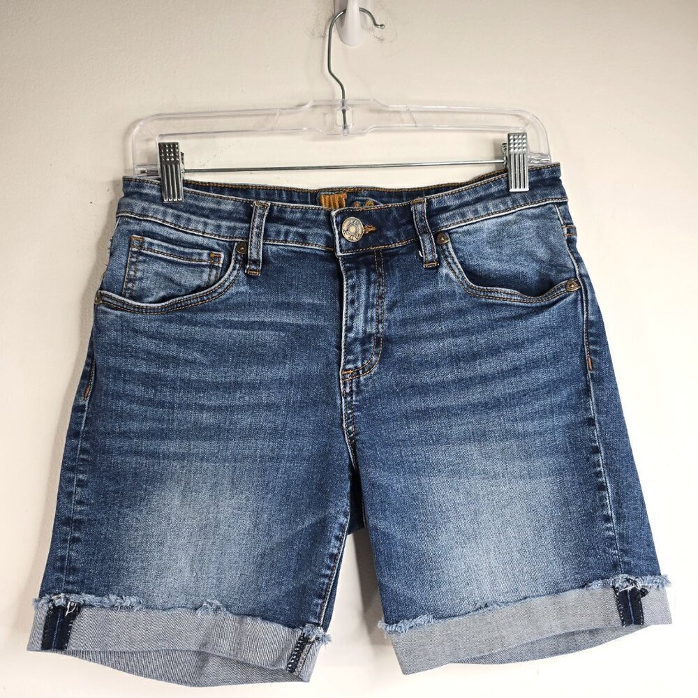 KUT from cloth Bermuda Denim Jean Shorts Mid Rise Raw Hem Cuffed